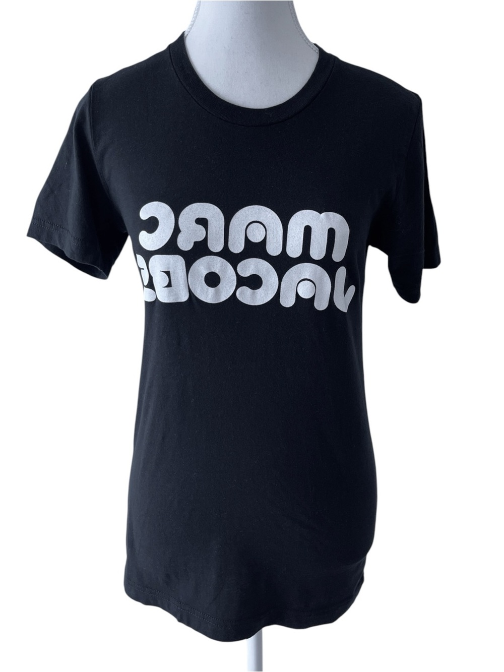 Marc Jacobs Black Graphic Tee with White Logo Print Size XS